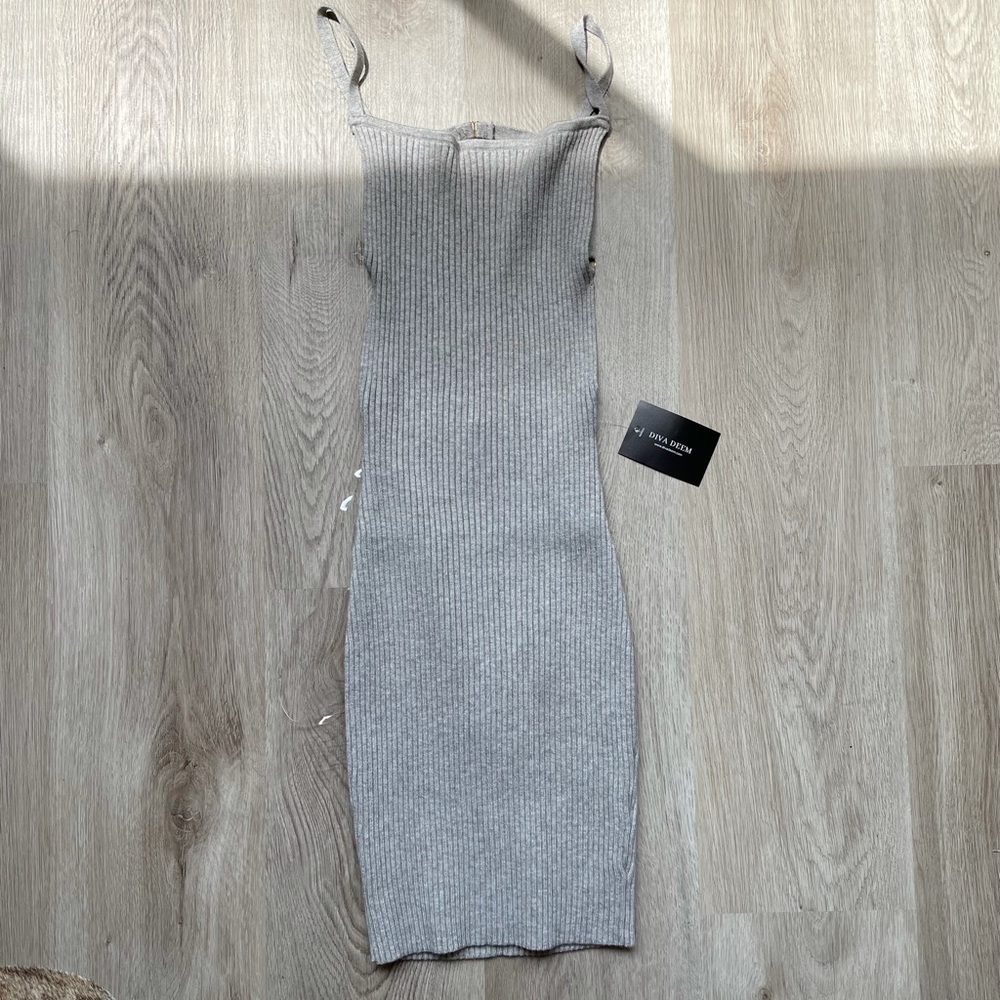 Grey Ribbed Bodycon Dress